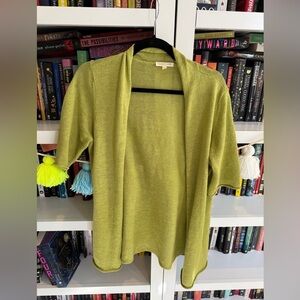 Open-Front Green Eileen fisher linen lightweight short sleeve cardigan sweater